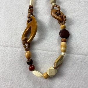 Elegant Wooden Bead Necklace 28” Brown Tan Beige Boho Stylish